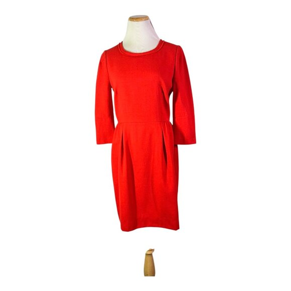 J. Crew Factory Sz 6 Red 3/4 Sleeve Wool Blend Dress Zip Back Lined 95620 - Picture 1 of 11